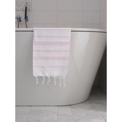 Ottomania hamam handdoek wit met roze strepen 100x50cm