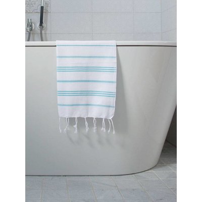 Ottomania hamam handdoek wit met aqua strepen 100x50cm