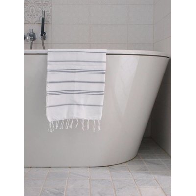 Ottomania hamam handdoek wit met grijze strepen 100x50cm