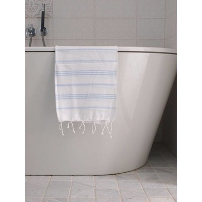 Ottomania hamam handdoek wit met lichtblauwe strepen 100x50cm