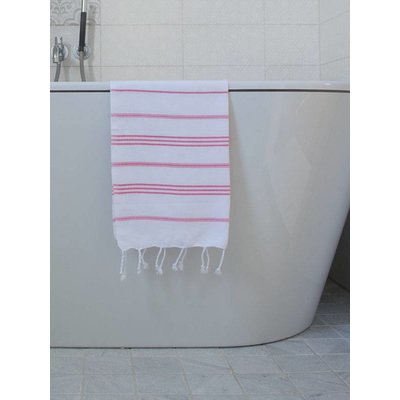 Ottomania hamam handdoek wit met zuurstokroze strepen 100x50cm