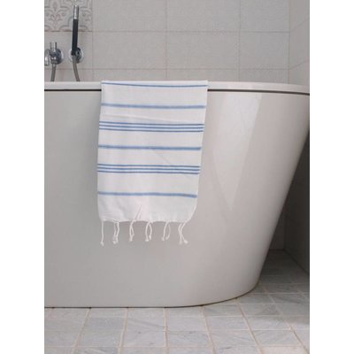 Ottomania hamam handdoek wit met blauwe strepen 100x50cm