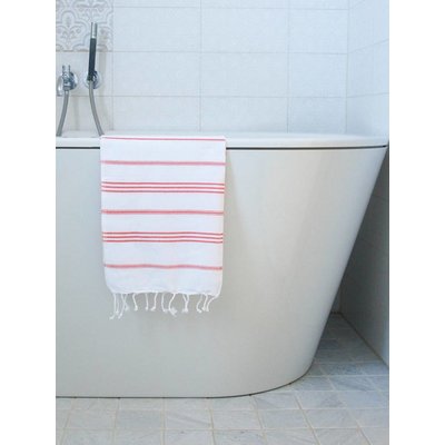 Ottomania hamam handdoek wit met koraalrode strepen 100x50cm
