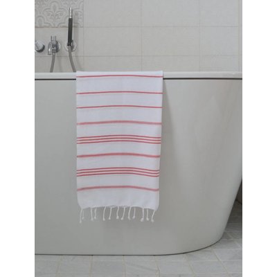 Ottomania hamam handdoek wit met steenrode strepen 100x50cm