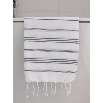 Ottomania hamam handdoek wit met donkergrijze strepen 100x50cm