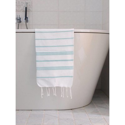Ottomania hamam handdoek wit met donkerzeegroene strepen 100x50cm