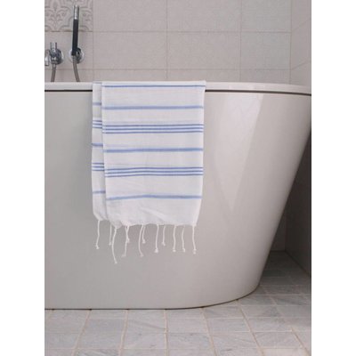 Ottomania hamam handdoek wit met lavendelblauwe strepen 100x50cm