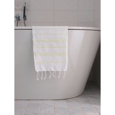 Ottomania hamam handdoek wit met lime strepen 100x50cm