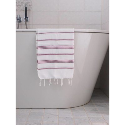 Ottomania hamam handdoek wit met framboos strepen 100x50cm