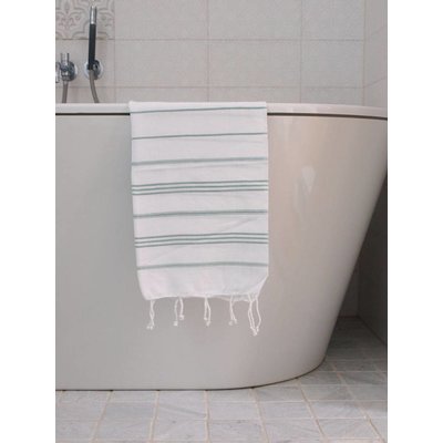 Ottomania hamam handdoek wit met grijsgroene strepen 100x50cm