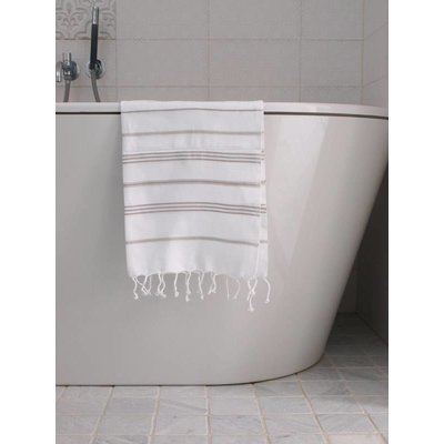 Ottomania hamam handdoek wit met grijsbeige strepen 100x50cm