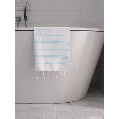 Ottomania hamam handdoek wit met lichtturquoise strepen 100x50cm
