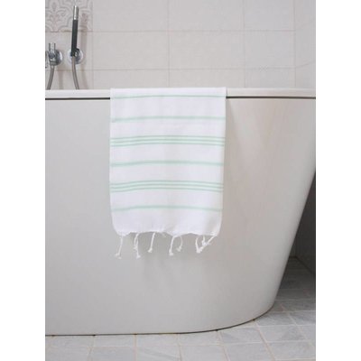 Ottomania hamam handdoek wit met helderzeegroene strepen 100x50cm