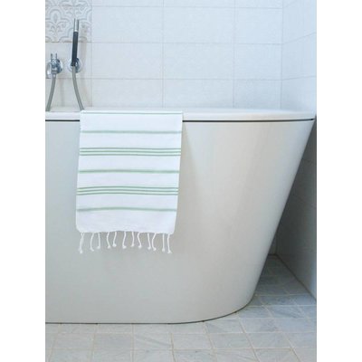 Ottomania hamam handdoek wit met pistache strepen 100x50cm