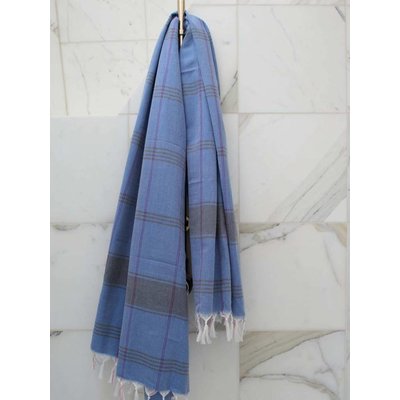Ottomania organic hamamdoek grieksblauw geruit