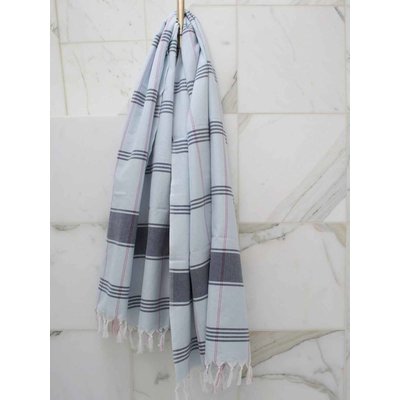 Ottomania organic hamamdoek lichtblauw geruit - 170x100cm