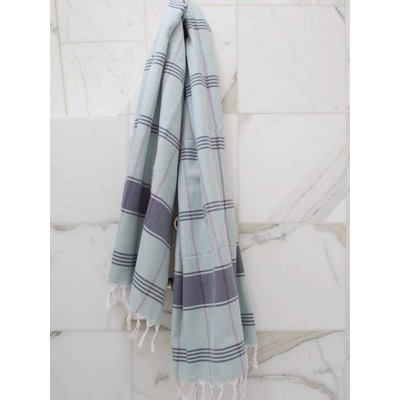 Ottomania organic hamamdoek zeegroen geruit - 170x100cm
