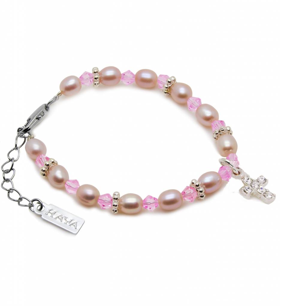 Beautiful Girls Christening Bracelet ‘Princess’ with Small Cross Charm