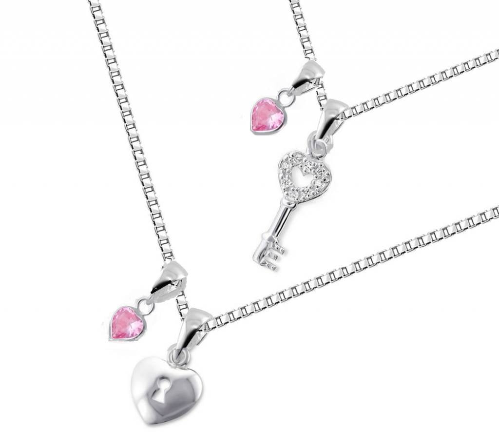 2 Silver & Pink Mother & Daughter Necklaces'Key to my Heart' - KAYA ...