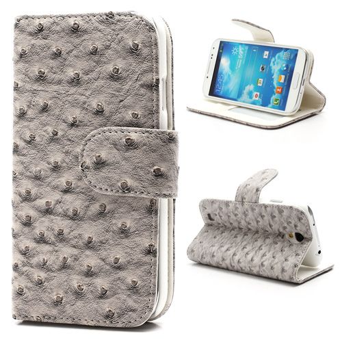 Iparts4U Bookcase Samsung Galaxy S4 Hoesje Leder Struisvogel Grijs iparts4u kopen in de aanbieding