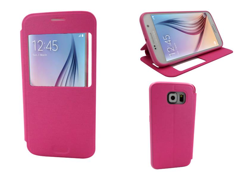 Iparts4U Samsung Galaxy S6 Leder Bookcase Hoesje Kijkvenster Roze iparts4u kopen in de aanbieding