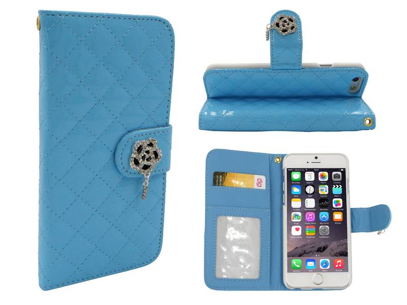 Iparts4U Iphone 6 En 6S Lederen Lak Bookcase Boek Hoesje Diamanten Roos Blauw iparts4u kopen in de aanbieding