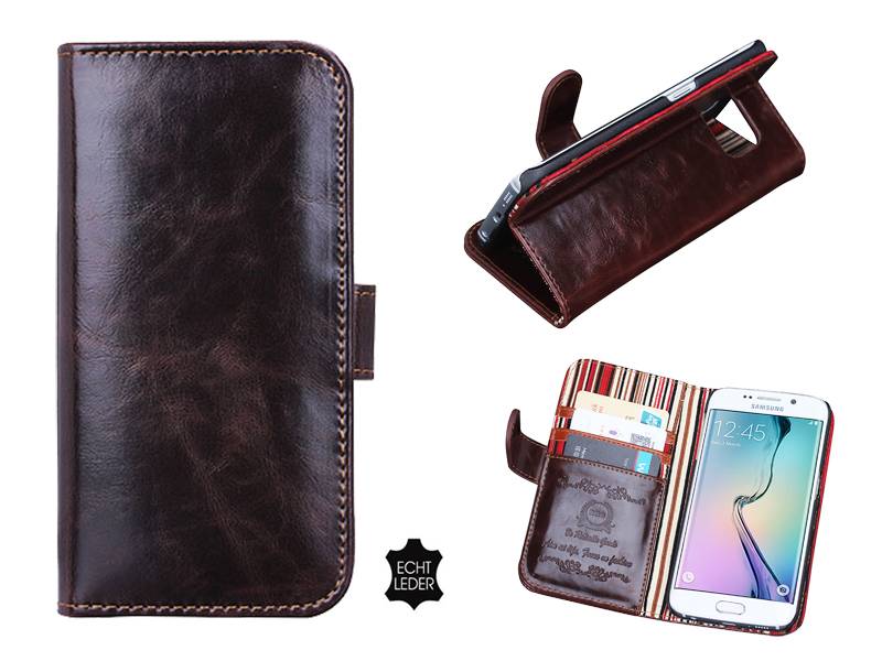 Iparts4U Samsung Galaxy S6 Edge Bookcase Hoesje Leder Donker Bruin iparts4u kopen in de aanbieding
