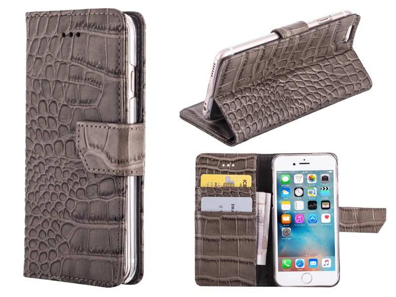 Iparts4U Iphone 6 En 6S Bookcase Hoesje Krokodil Leder Grijs iparts4u kopen in de aanbieding