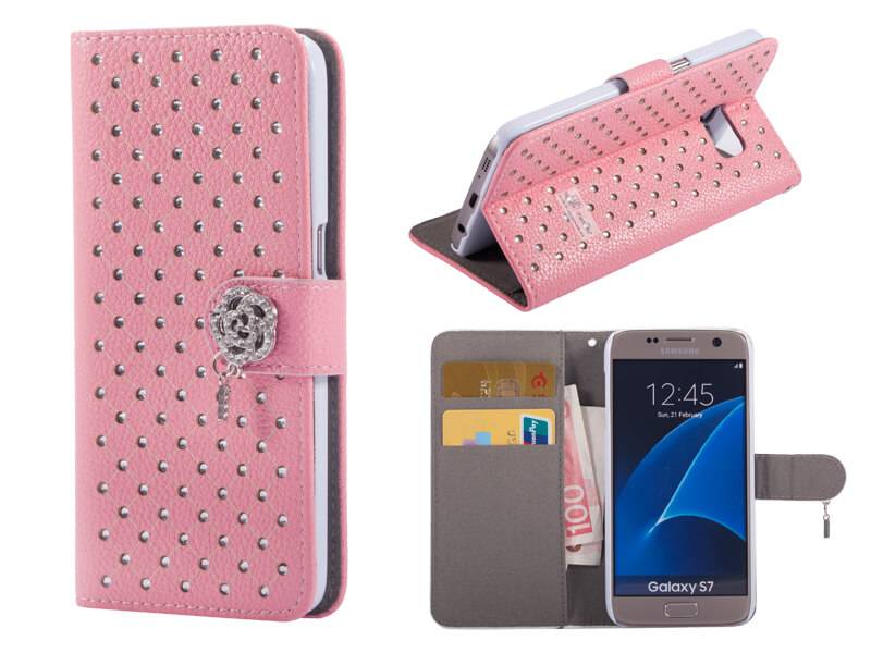 Iparts4U Samsung Galaxy S7 Bookcase Hoesje Diamantjes Roze iparts4u kopen in de aanbieding