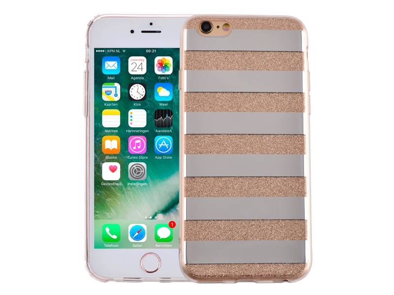 Iparts4U Iphone 6 En 6S Glitter Hoesje Hardcase Strepen Goud iparts4u kopen in de aanbieding
