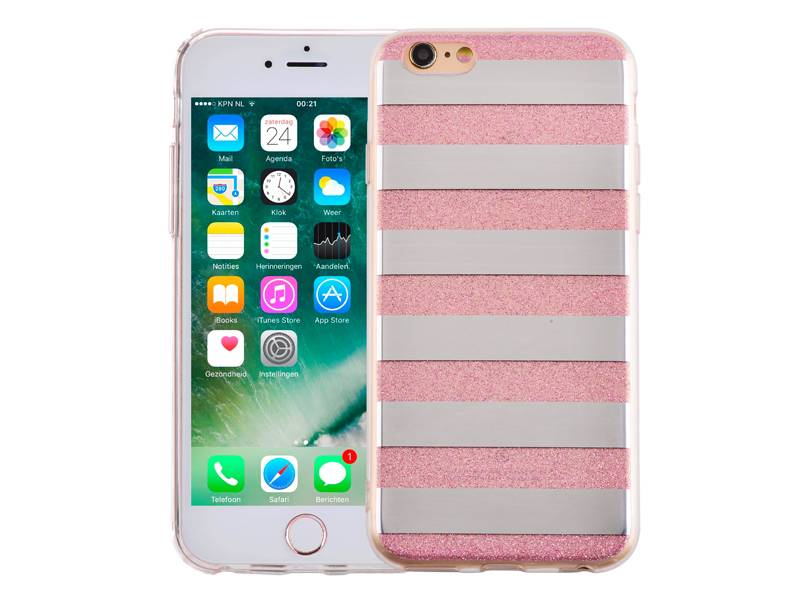 Iparts4U Iphone 6 En 6S Glitter Hoesje Hardcase Strepen Roze iparts4u kopen in de aanbieding