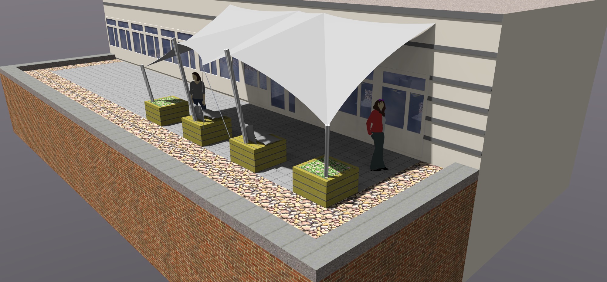 Maatwerk waterdicht schaduwdoek op dakterras