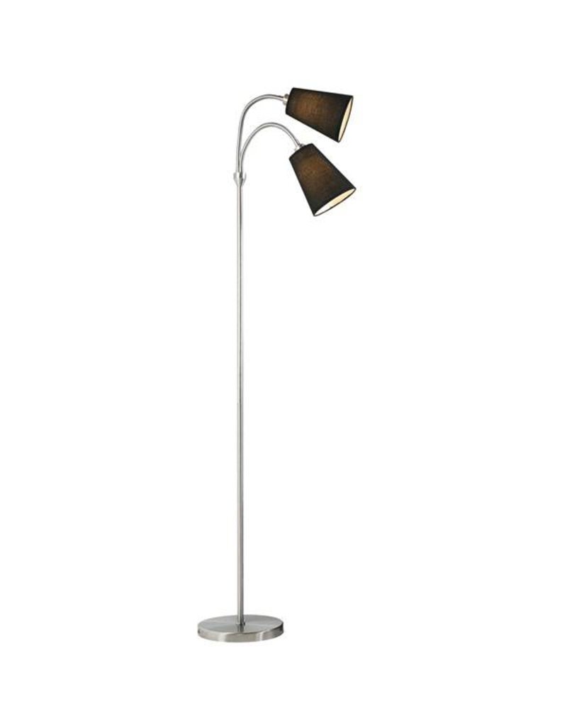 Staande lamp met leeslamp zwart stof 2xE14 1550mm hoog