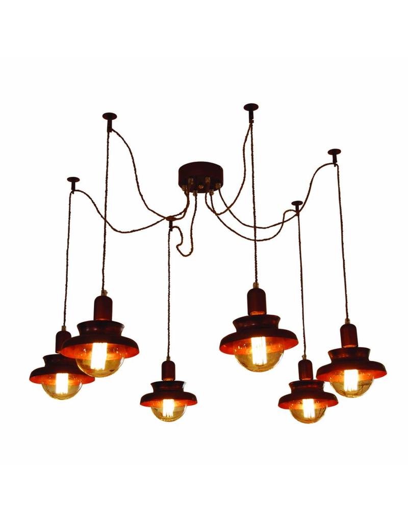 Hanglamp woonkamer industrieel koper 1800mm à e27x6 myplanetled