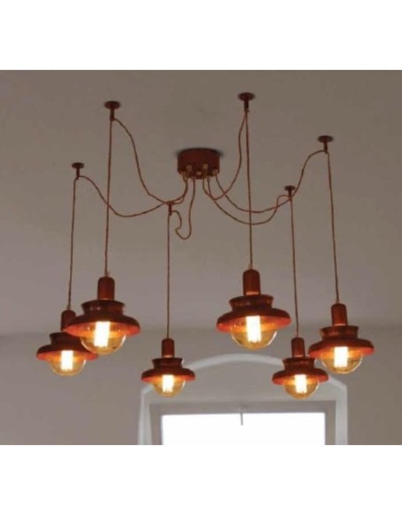 Hanglamp woonkamer industrieel koper 1800mm à e27x6 myplanetled