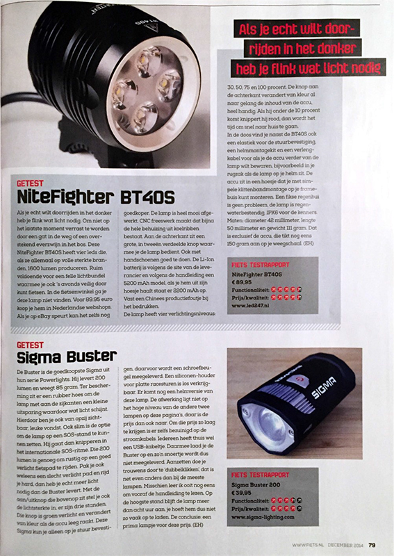 De NiteFighter BT40S is in het blad Fiets, nr. 12 - december 2014 ... De NiteFighter BT40S is in het blad Fiets, nr. 12 - december 2014 ...