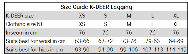 K Deer Size Chart