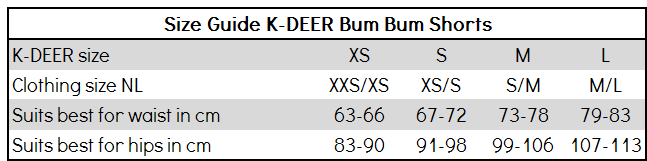 Size Guide K-DEER shorts