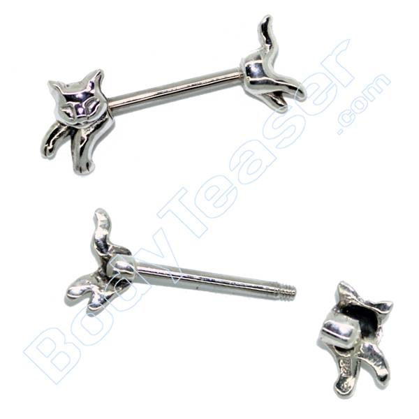 Nipple Piercing Jewelery Cat barbell, 925 Silver - BodyTeaser
