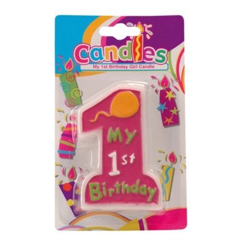 Kaars, 1e verjaardag, roze. Tekst: my 1st birthday Kaars, 1e verjaardag, roze. Tekst: my 1st birthday