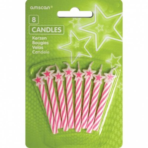 Roze verjaardags kaarsjes met ster (8 stuks) Roze verjaardags kaarsjes met ster (8 stuks)