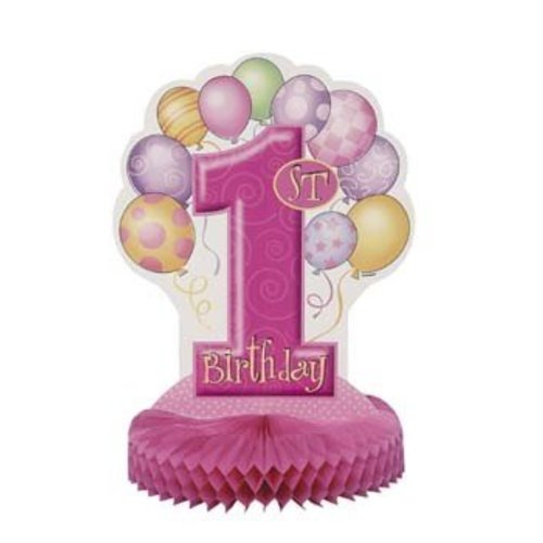 Decoratie, 1e verjaardag, roze ballonnen, 35,5 cm Decoratie, 1e verjaardag, roze ballonnen, 35,5 cm
