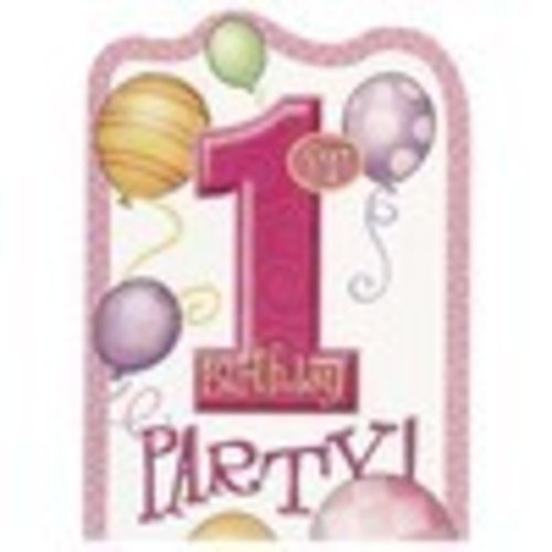 Uitnodiging, 1e verjaardag, roze ballonnen Uitnodiging, 1e verjaardag, roze ballonnen