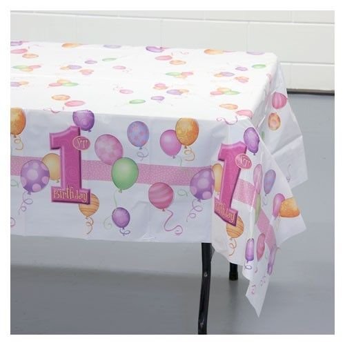 Tafelkleed, 1e verjaardag, roze ballonnen Tafelkleed, 1e verjaardag, roze ballonnen