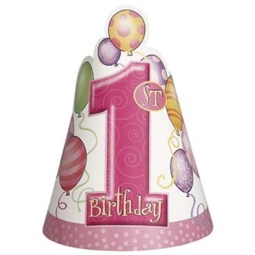 Hoedjes, 1e verjaardag, roze ballonnen Hoedjes, 1e verjaardag, roze ballonnen