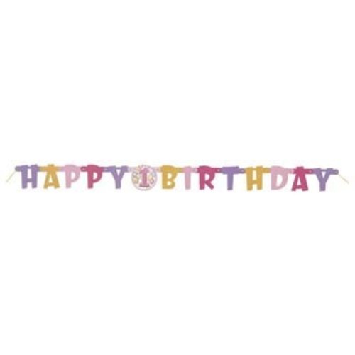Slinger / wenslijn, 1e verjaardag, roze ballonnen Happy Birthday Slinger / wenslijn, 1e verjaardag, roze ballonnen Happy Birthday