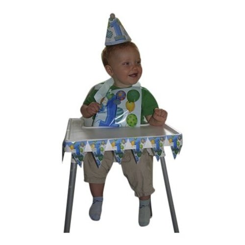 Kinderstoelversiering, 1e verjaardag, blauwe ballonnen Kinderstoelversiering, 1e verjaardag, blauwe ballonnen