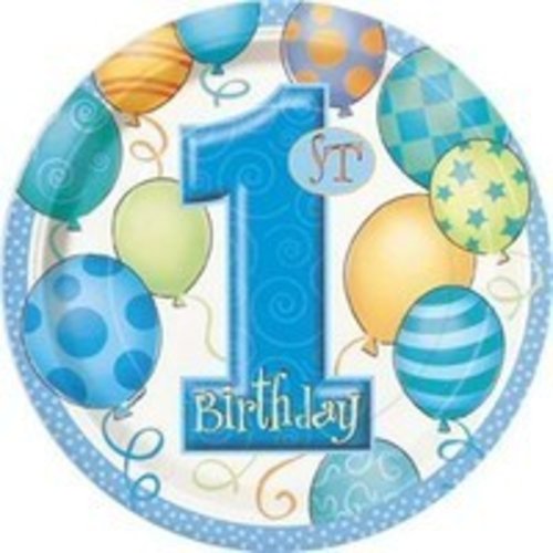 Gebaksbord, 1e verjaardag, blauwe ballonnen Gebaksbord, 1e verjaardag, blauwe ballonnen