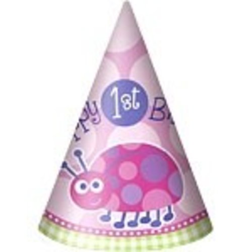 Feesthoedjes, 1e verjaardag roze lieveheersbeestje Feesthoedjes, 1e verjaardag roze lieveheersbeestje