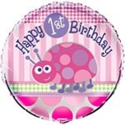 Folie ballon, 1e verjaardag lieveheersbeestje roze Folie ballon, 1e verjaardag lieveheersbeestje roze